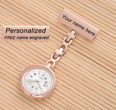2019 Personalized Customized FREE Name Engraved Rose Gold Pin Brooch BIG Dial Luminescent Hands