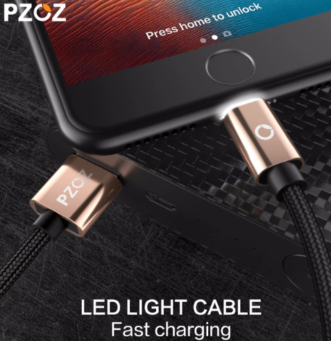 2019 PZOZ LED Light Cable Fast Charger Mobile Phone 8 Pin USB Cable For iphone Xs Max Xr 6 s Plus X 