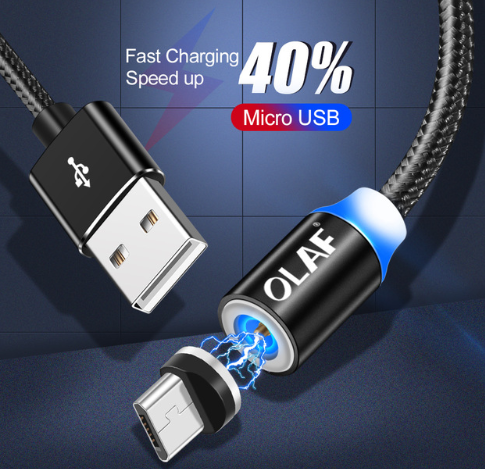 2019 OLAF 1M Magnetic Micro USB Cable LED Magnet Charger Cord For Samsung S4 S5 S6 S7 Edge Magnetic 
