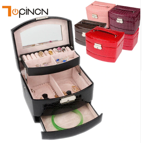 3 Layers Jewelry Boxes And Packaging Leather Makeup Organizer Storage Box Container Case Gift Box Wo