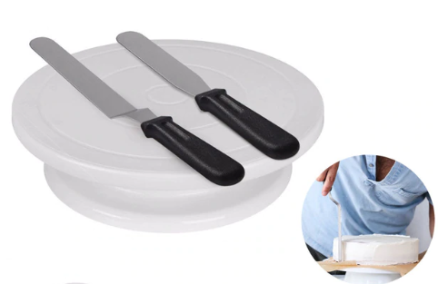 2019 Rotating Cake Turntable (11 Inch) with 2 Icing Spatula and Icing Smoother, Cake Decorating tool