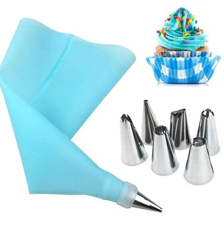 2019 8Pcs/Set Silicone Icing Piping Cream Pastry Bag +6PCS Stainless Steel Nozzle Pastry Tips Conver