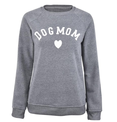 2019 Dog Mom Women's Plus Velvet Fashionable Long Sleeve Casual Sweatshirt Printing Heart-shaped Pri