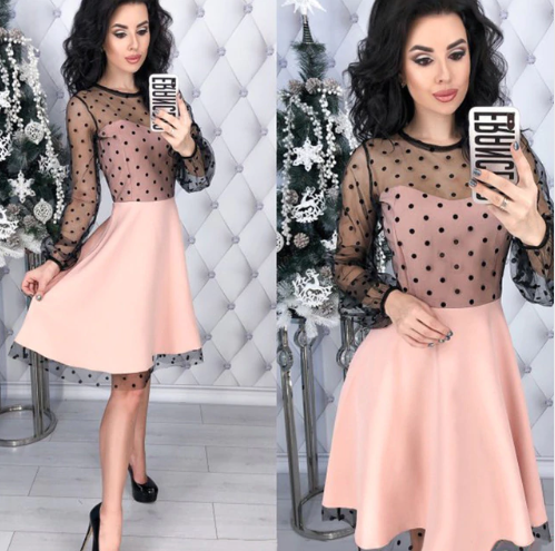 2019 Women Vintage Lace Patchwork A-line Party Dress Long Sleeve O neck Solid Mini Dress Spring New 