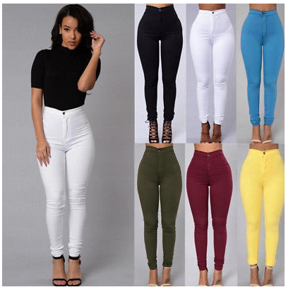 Women Pencil Stretch Casual Look Skinny Solid Pants High Waist Trousers