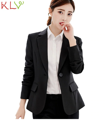 Women Blazer Winter 2019 Elegant Button Office Lady Suit Long Plus Size Ladies