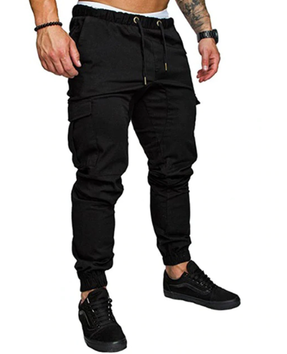 2019 Mens Multi-pocket Cargo Pants Elastic Waist Hip Hop Fitness Pants