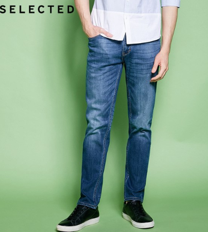 2019 SELECTED Men's Cotton-blend Slight Stretch Whiskers Wash Effect Slim Fit Jeans