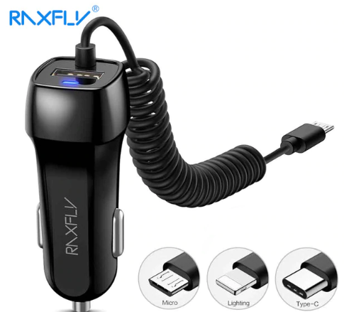 RAXFLY USB Car Charger For iPhone X 6 7 8 XS Max Phone Car-charger Micro USB Type