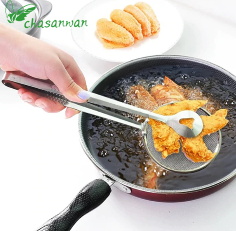 Kitchen Accessories Stainless Steel Fried Food Fishing Oil Scoop and Raise The Lid Overflow Device S