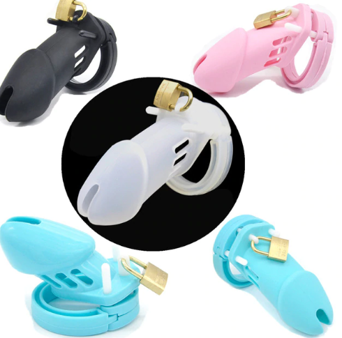 Soft Silicone Male Chastity Cage Cock Cage Chastity Device Sex Toys with 5 Cock Ring Penis Sleeve fo
