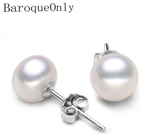 2019 BaroqueOnly 100% Genuine Freshwater Pearl white pink purple blue Silver Stud Earrings Fashion J