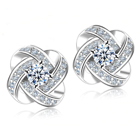 2019 Jemmin Crystal Earrings 925 Sterling Silver Knot Flower Stud Earrings for Women