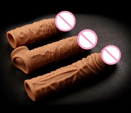 2019 Enlargement Condoms For Men Reusable Penis Sleeve For Male Extender Dildo Enhancer Realistic Co