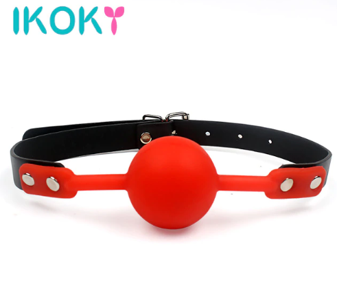 New 2019 IKOKY Adult Games Mouth Gag Silicone Ball Oral Fixation PU Leather Band Bondage Restraints 