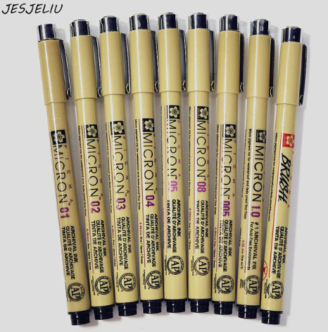New 2019 JESJELIU 9 Sizes Liner Pen Set Waterproof Smooth Fine liner Pigma Micron Pen Drawing Marker