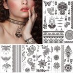 VIWIEU Fake Small Black Henna Temporary Tattoos 10 Pack for Adult Women, Realist&hellip;